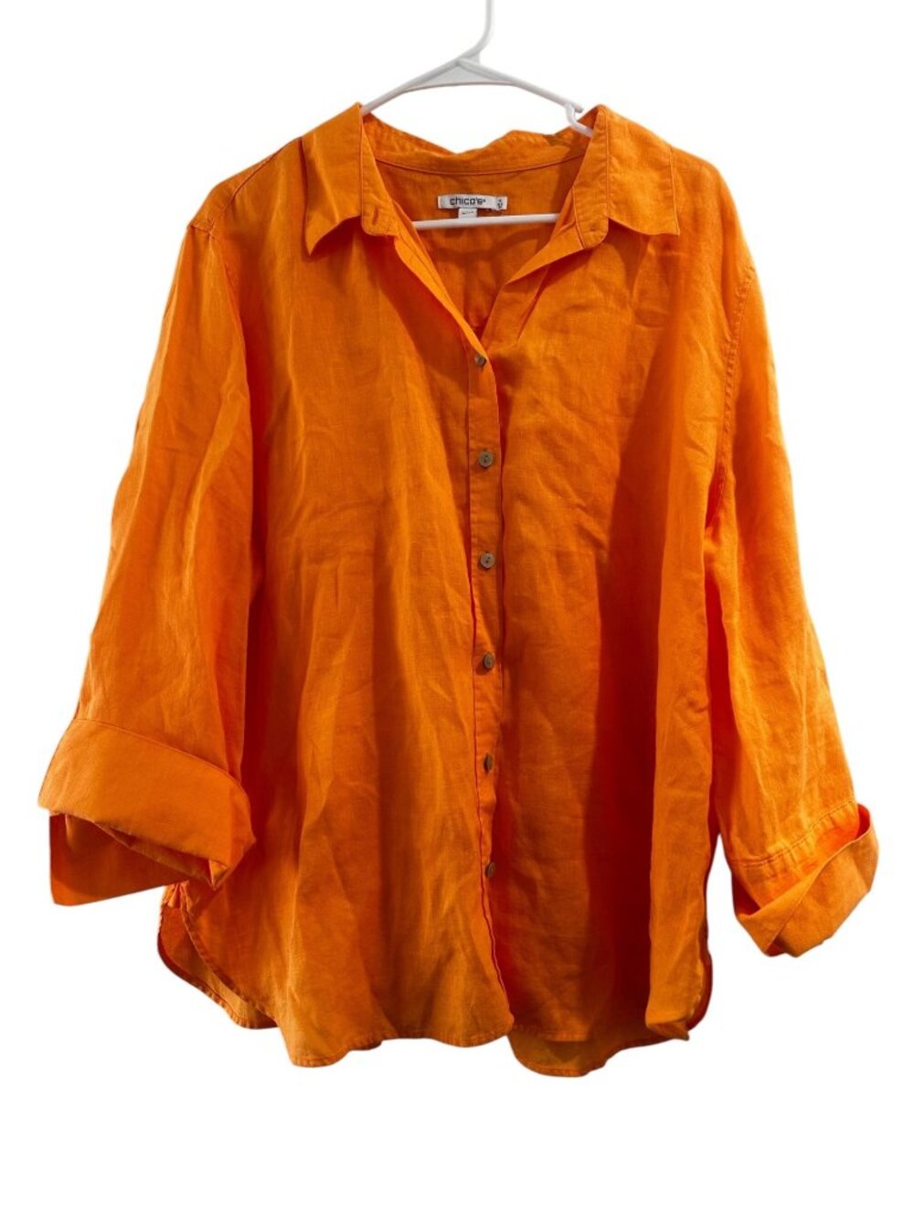 Chicos 100% Linen Button Down Shirt Tunic Womens 2XL 4 Orange Lagenlook Coastal - Picture 3 of 15
